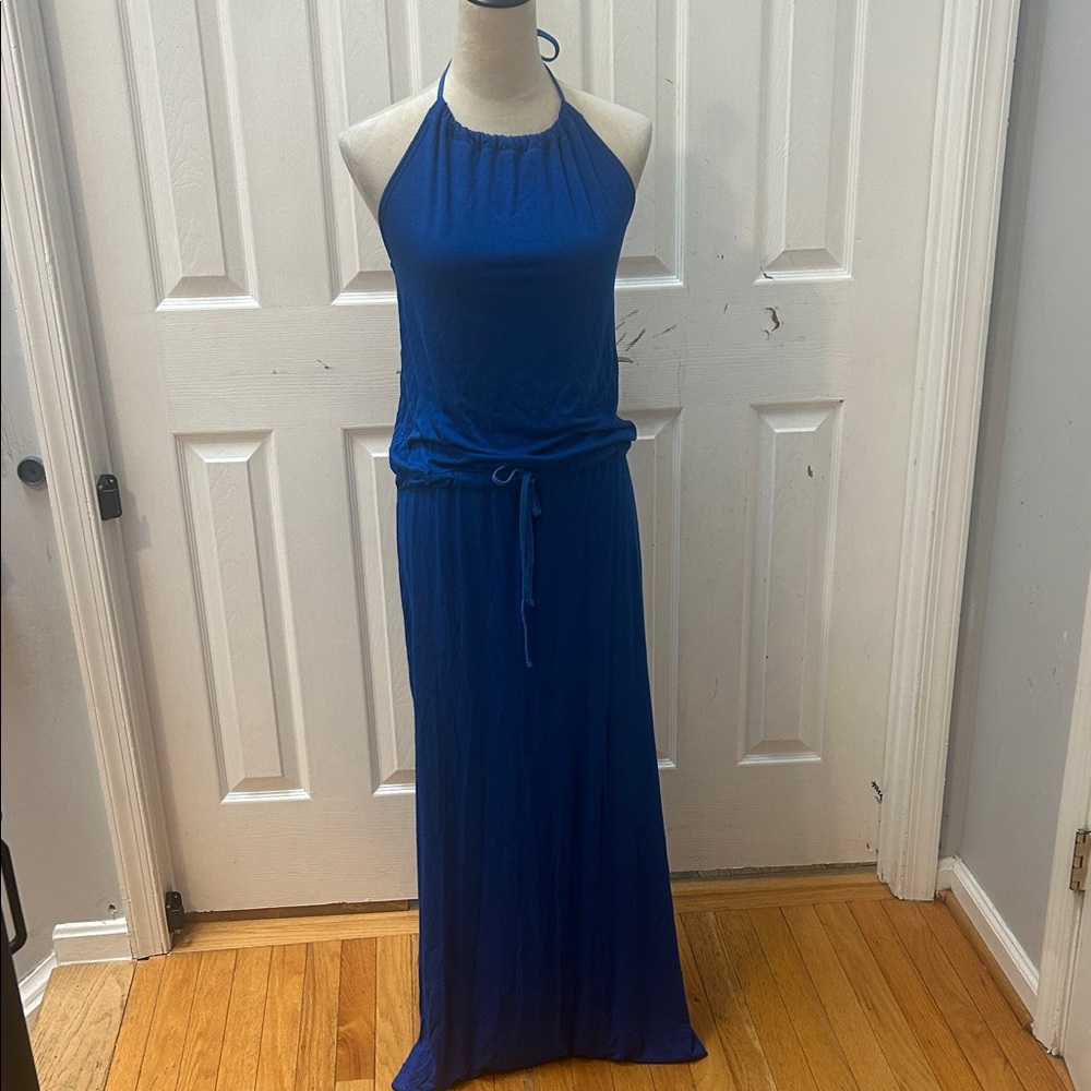 Hard tail Blue Halter Drawstring Maxi Dress